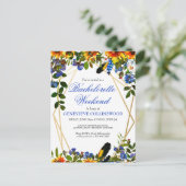 Boho Sunflower Blue Bachelorette Weekend Itinerary Uitnodiging Briefkaart (Staand voorkant)