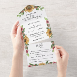 Boho Sunflower Complete RSVP Wedding All In One Uitnodiging