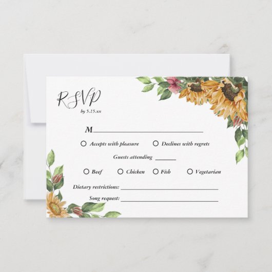 Boho Sunflower Complete Wedding RSVP Kaart (Voorkant)