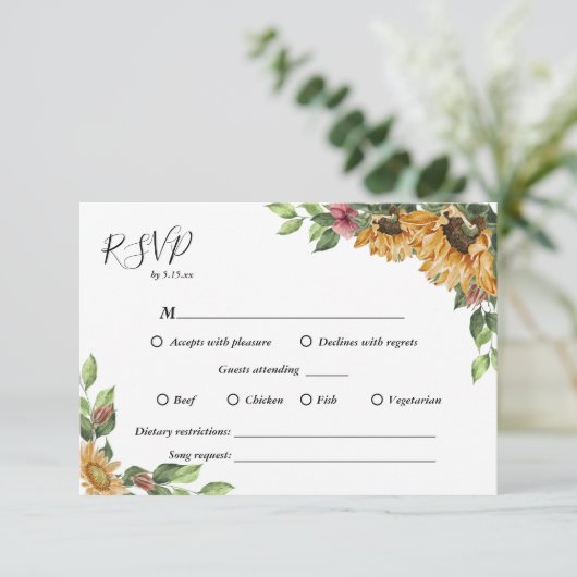 Boho Sunflower Complete Wedding RSVP Kaart (Staand voorkant)