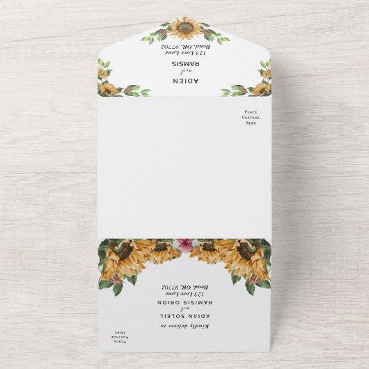 Boho Sunflower Dieetbeperkingen RSVP Wedding All In One Uitnodiging (Buitenkant)