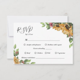 Boho Sunflower Dieetbeperkingen Wedding RSVP Kaartje