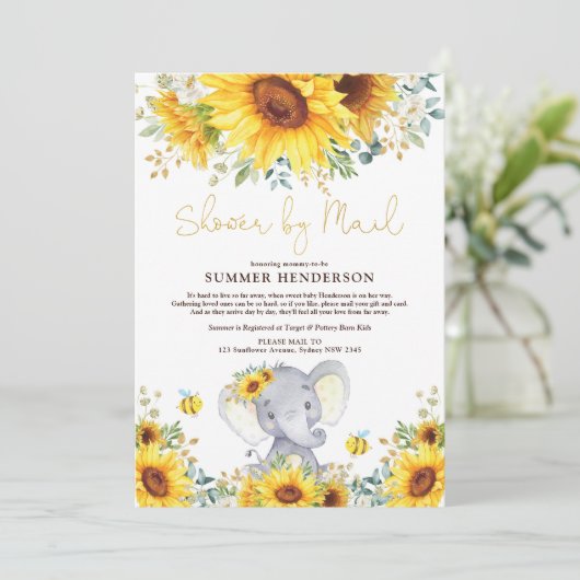 Boho Sunflower Elephant Baby shower per post Kaart (Staand voorkant)