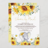 Boho Sunflower Elephant Baby shower per post Kaart (Voorkant / Achterkant)