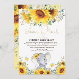 Boho Sunflower Elephant Baby shower per post Kaart