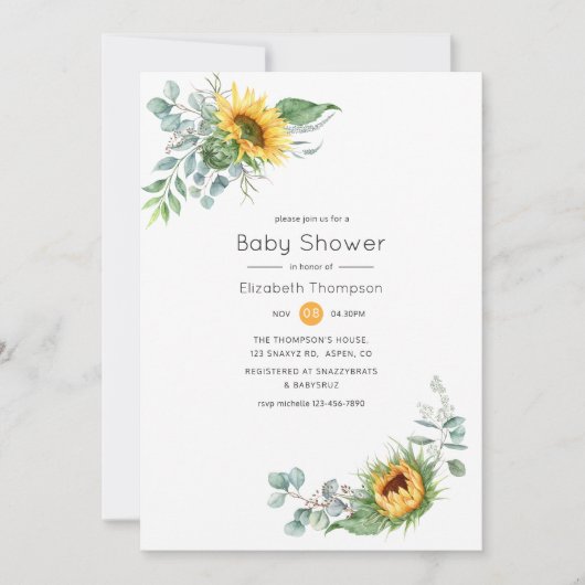 Boho Sunflower Eucalyptus Baby shower Kaart (Voorkant)