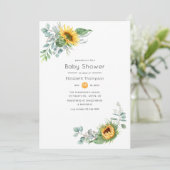 Boho Sunflower Eucalyptus Baby shower Kaart (Staand voorkant)