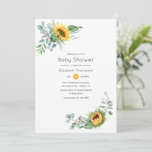 Boho Sunflower Eucalyptus Baby shower Kaart (Staand voorkant)