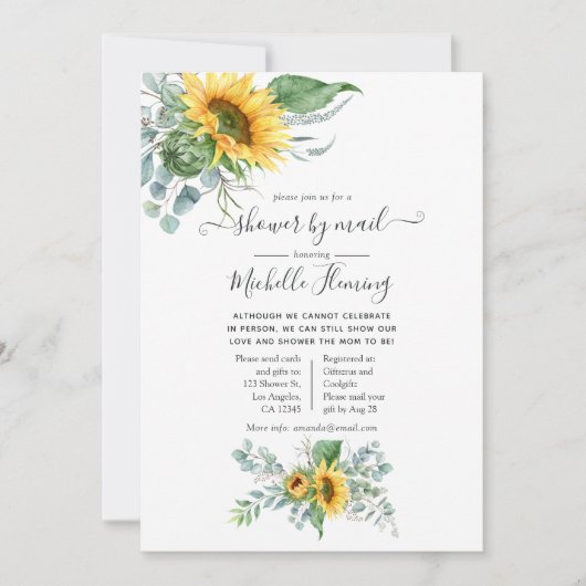 Boho Sunflower Eucalyptus Baby shower per post Kaart (Voorkant)