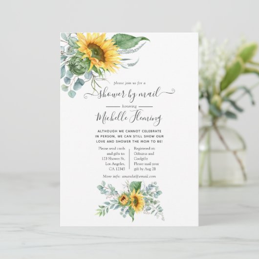Boho Sunflower Eucalyptus Baby shower per post Kaart (Staand voorkant)