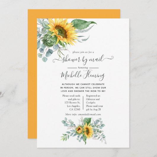 Boho Sunflower Eucalyptus Baby shower per post Kaart (Voorkant / Achterkant)