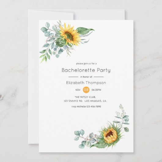 Boho Sunflower Eucalyptus Bachelorette Kaart (Voorkant)