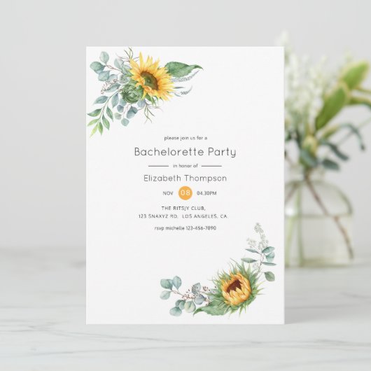 Boho Sunflower Eucalyptus Bachelorette Kaart (Staand voorkant)
