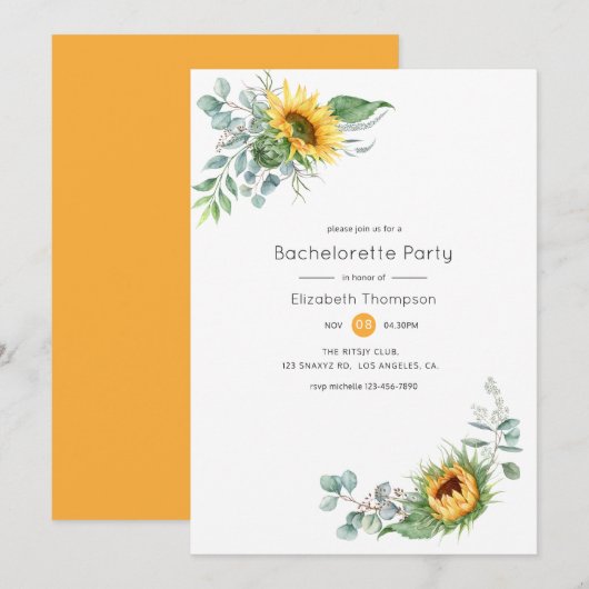 Boho Sunflower Eucalyptus Bachelorette Kaart (Voorkant / Achterkant)