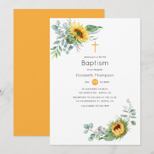 Boho Sunflower Eucalyptus Baptisme Kaart