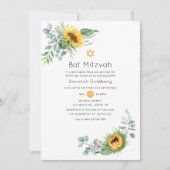 Boho Sunflower Eucalyptus Bat Mitzvah Kaart (Voorkant)