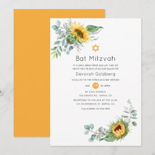 Boho Sunflower Eucalyptus Bat Mitzvah Kaart