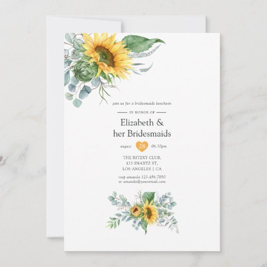Boho Sunflower Eucalyptus Bridesmaids Luncheon Kaart (Voorkant)