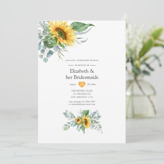 Boho Sunflower Eucalyptus Bridesmaids Luncheon Kaart (Staand voorkant)