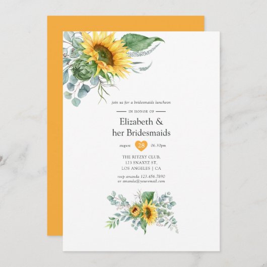 Boho Sunflower Eucalyptus Bridesmaids Luncheon Kaart (Voorkant / Achterkant)