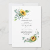 Boho Sunflower Eucalyptus Celebration of Life Invi Kaart (Voorkant)