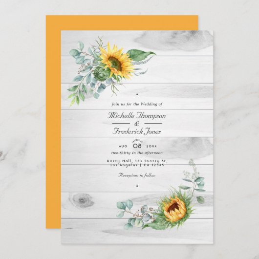 Boho Sunflower Eucalyptus QR Code RSVP Weddenschap Kaart (Voorkant / Achterkant)
