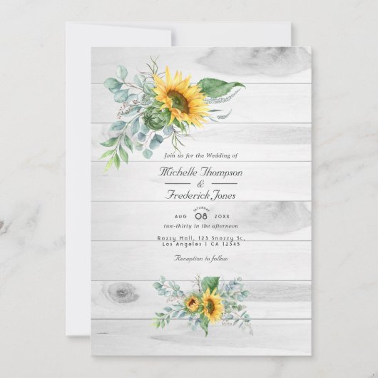 Boho Sunflower Eucalyptus QR Code RSVP Weddenschap Kaart (Voorkant)