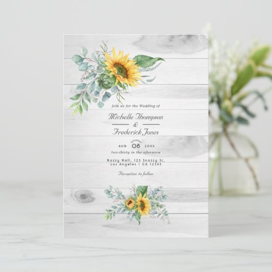 Boho Sunflower Eucalyptus QR Code RSVP Weddenschap Kaart (Staand voorkant)