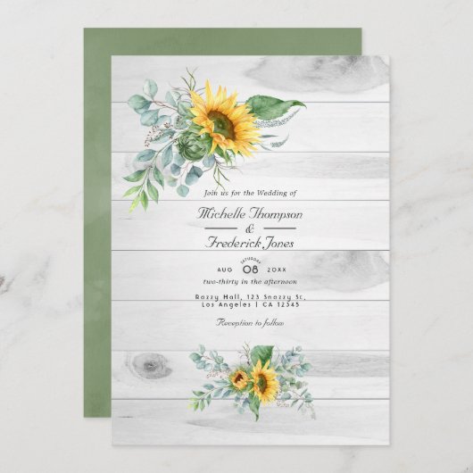 Boho Sunflower Eucalyptus QR Code RSVP Weddenschap Kaart (Voorkant / Achterkant)