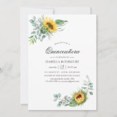 Boho Sunflower Eucalyptus Quinceañera Kaart (Voorkant)