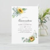 Boho Sunflower Eucalyptus Quinceañera Kaart (Staand voorkant)