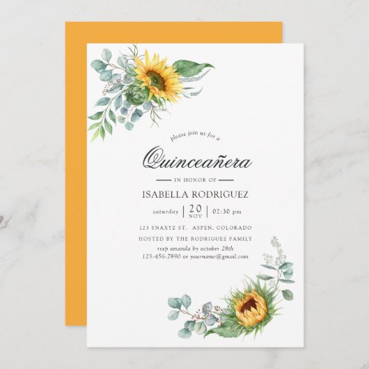 Boho Sunflower Eucalyptus Quinceañera Kaart (Voorkant / Achterkant)