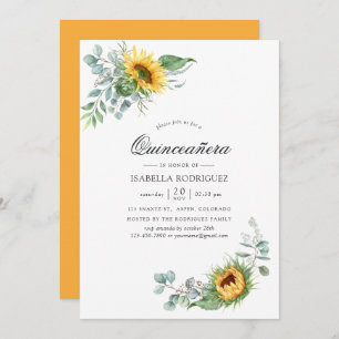 Boho Sunflower Eucalyptus Quinceañera Kaart