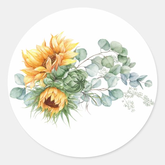 Boho Sunflower Eucalyptus Ronde Sticker (Voorkant)