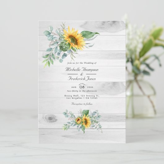 Boho Sunflower Eucalyptus Rustic Country Weddensch Kaart (Staand voorkant)