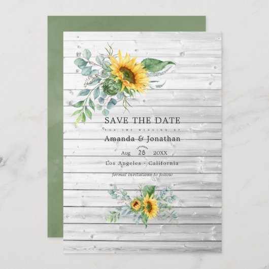 Boho Sunflower Eucalyptus Rustic Country Weddensch Save The Date (Voorkant / Achterkant)