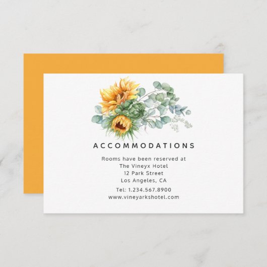Boho Sunflower Eucalyptus Wedding Accommodations Informatiekaartje (Voorkant / Achterkant)