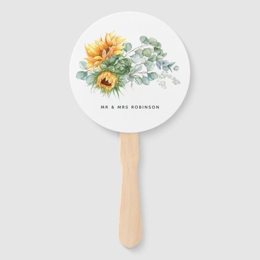 Boho Sunflower Eucalyptus Wedding Handwaaier (Voorkant)