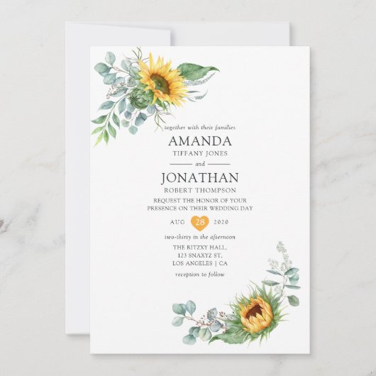 Boho Sunflower Eucalyptus Wedding Kaart (Voorkant)
