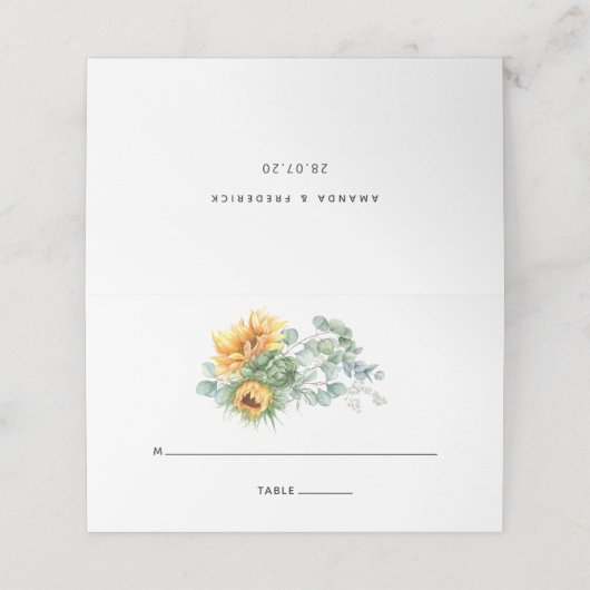 Boho Sunflower Eucalyptus Wedding Plaatskaartje (Buitenkant ongevouwen)
