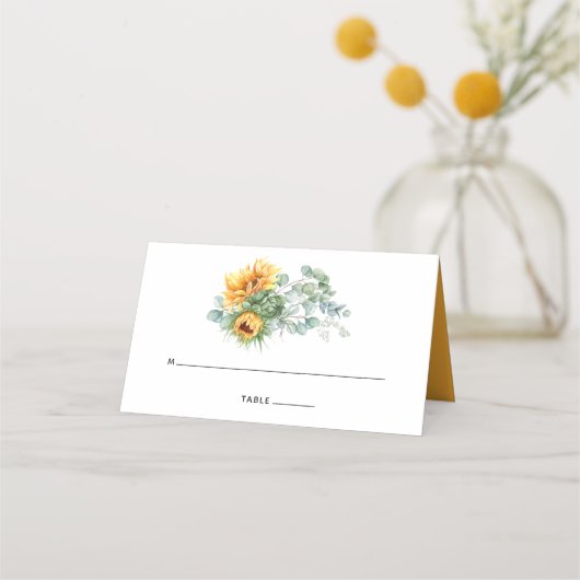 Boho Sunflower Eucalyptus Wedding Plaatskaartje (Voorkant)