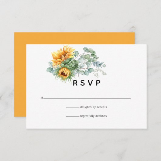 Boho Sunflower Eucalyptus Wedding RSVP Kaartje (Voorkant / Achterkant)
