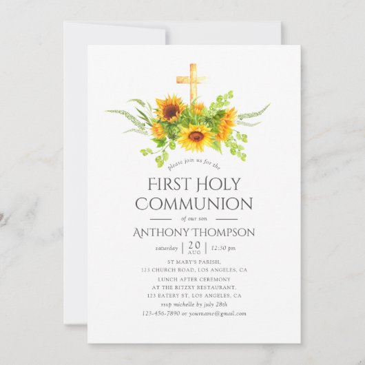 Boho Sunflower First Heilige Communie Kaart (Voorkant)