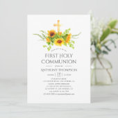 Boho Sunflower First Heilige Communie Kaart (Staand voorkant)