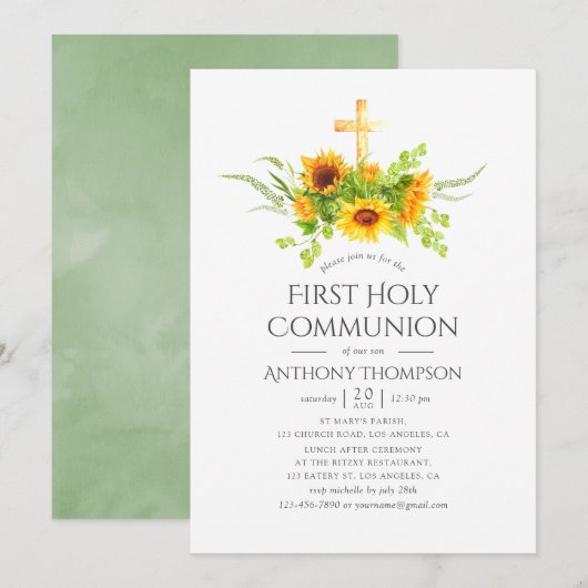 Boho Sunflower First Heilige Communie Kaart (Voorkant / Achterkant)