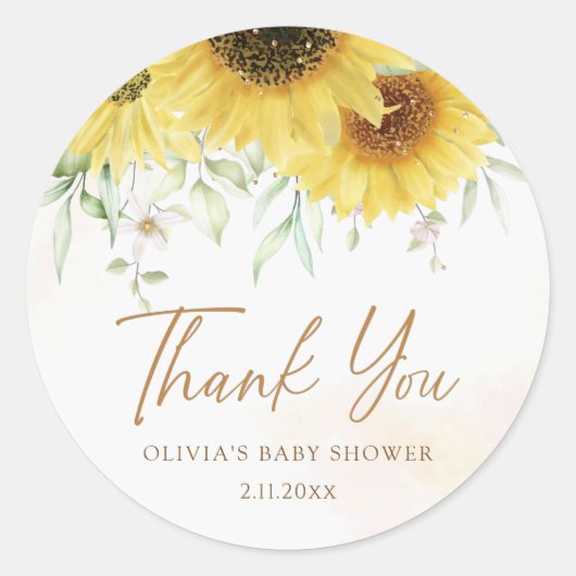 Boho Sunflower Floral Baby shower Hartelijk dank Ronde Sticker (Voorkant)