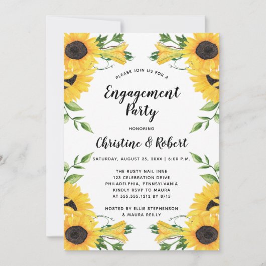 Boho Sunflower Floral | Green Engagement Party in Kaart (Voorkant)