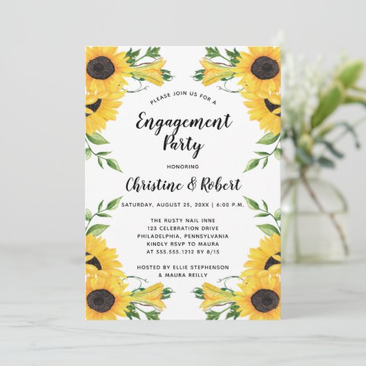 Boho Sunflower Floral | Green Engagement Party in Kaart (Staand voorkant)