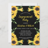 Boho Sunflower Floral | Zwarte Engagement Party Kaart (Voorkant)