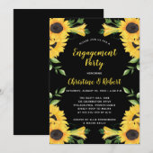Boho Sunflower Floral | Zwarte Engagement Party Kaart (Voorkant / Achterkant)